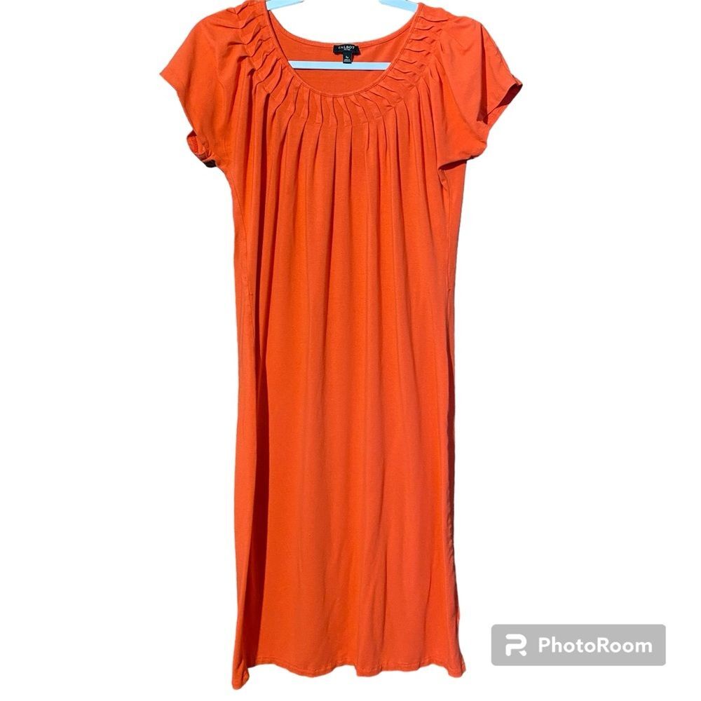 Talbot Petites Orange Midi Dress Pleated Front Flutter Sleeve Women's Size SP
